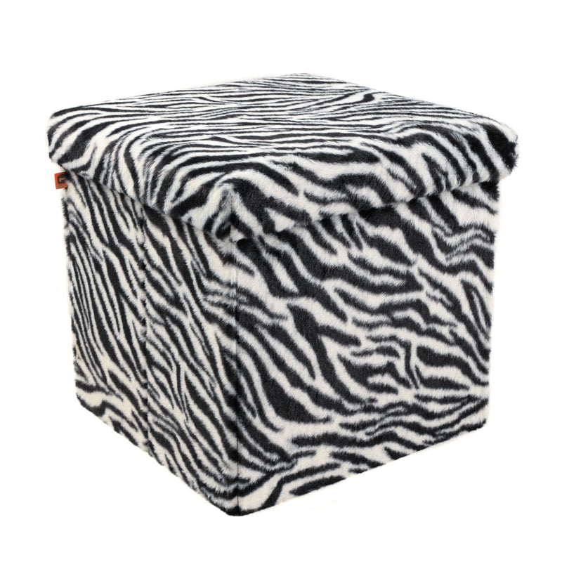 15" Plastic Animal Print Storage Ottoman - White / Black