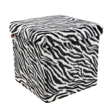 Load image into Gallery viewer, 15" Plastic Animal Print Storage Ottoman - White / Black
