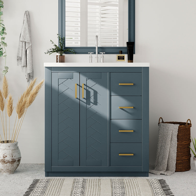 Retro Style Bathroom Vanity With 3 Drawers & Soft-Closing Doors