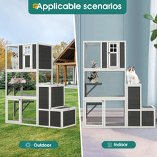 Load image into Gallery viewer, 3 Tier Wooden Outdoor &amp; Indoor Cat House Suitable For 1-3 Cats Cat Enclosure Resting Box With 4 Platforms And 2 Doors Cat Shelter Kitty House With A Jump Box For Hiding And Resting Cat Cage - Gray
