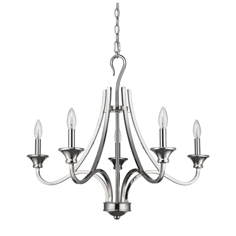 Candle Style Five Light Metal Dimmable Chandelier - Nickel