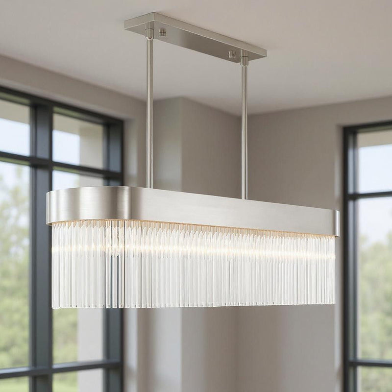 19" Six Light Dimmable Chandelier With Shades - Nickel