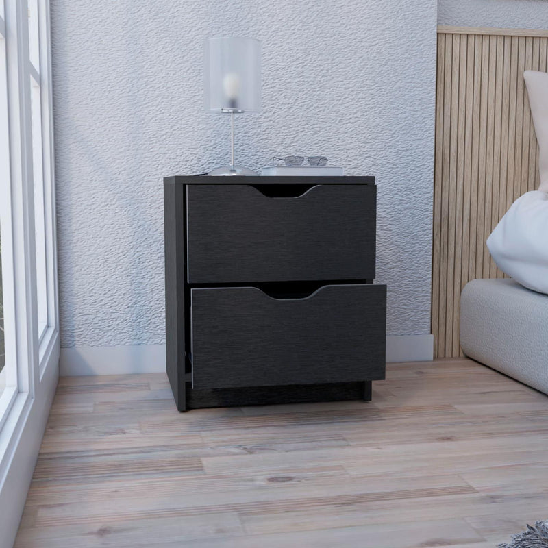 Wood Two Drawer Nightstand - Black
