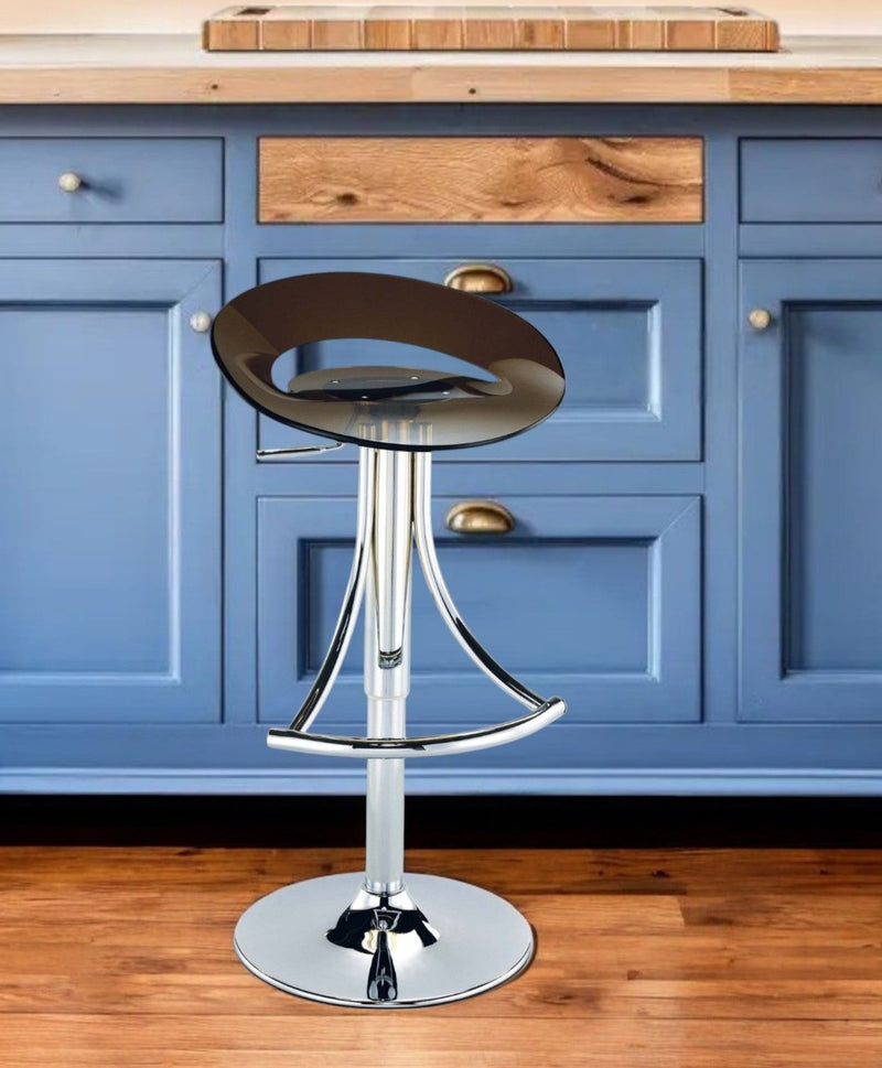 Acrylic And Metal Low Back Adjustable Height Bar Chair - Dark Gray And Silver