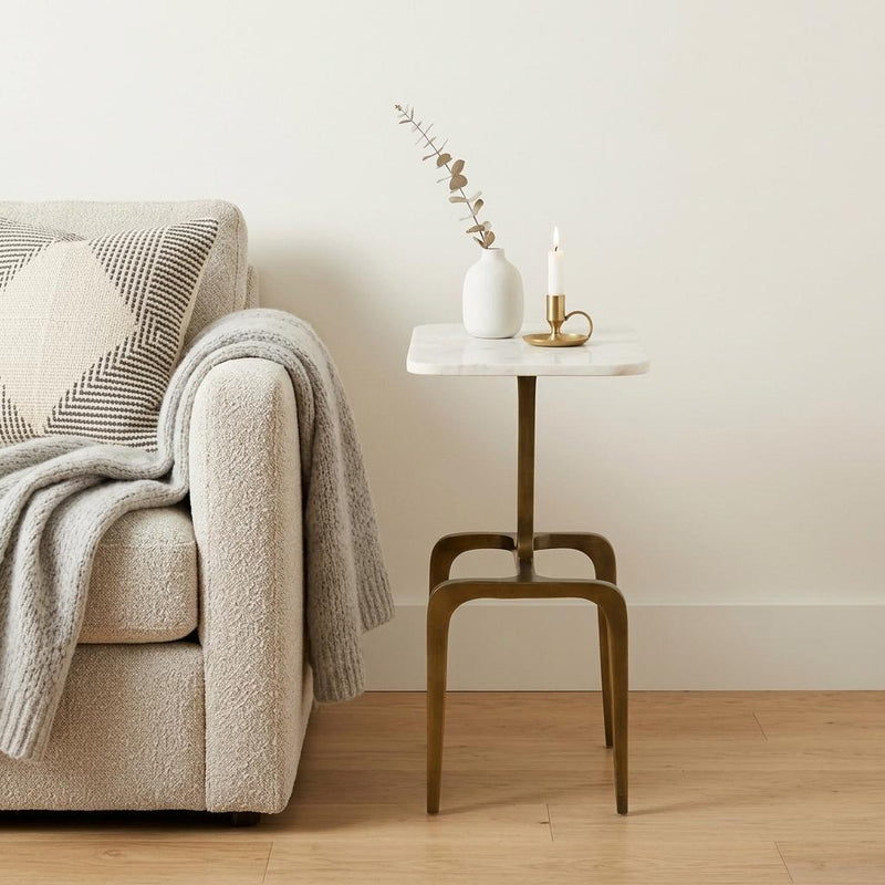 White And Marble And Iron End Table - Gold