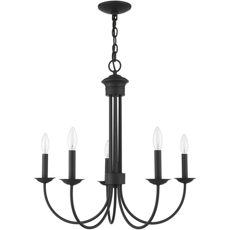 24" Five Light Metal Dimmable Chandelier With Shades - Black