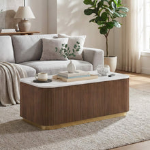 Load image into Gallery viewer, Rectangle Cocktail Table Genuine Accent Plinth Base Living Room - Brown / Gold / White
