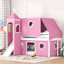 Load image into Gallery viewer, Twin Size Bunk Bed with Slide Pink Tent and Tower - Pink
