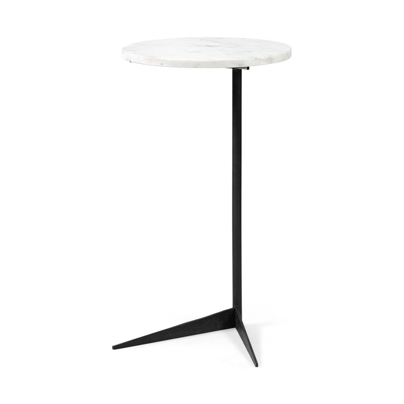 27" Marble Round End Table - Black And White