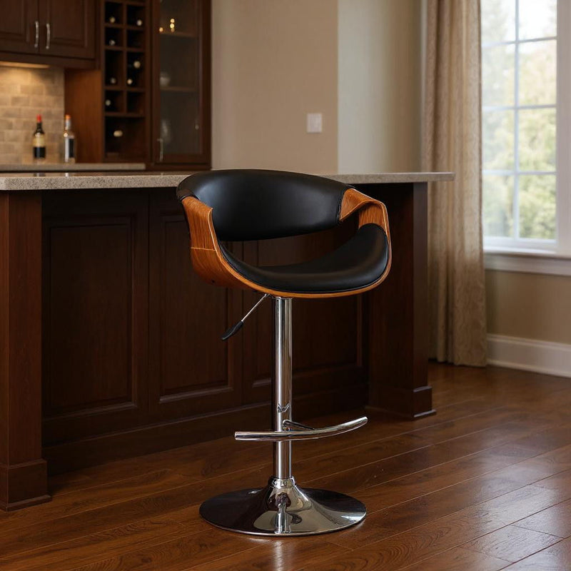 Solid Wood Swivel Low Back Adjustable Height Bar Chair - Black / Silver