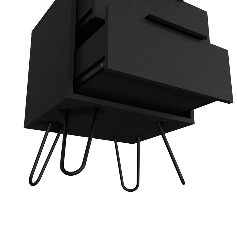 22" Two Drawer Faux Wood Nightstand - Black