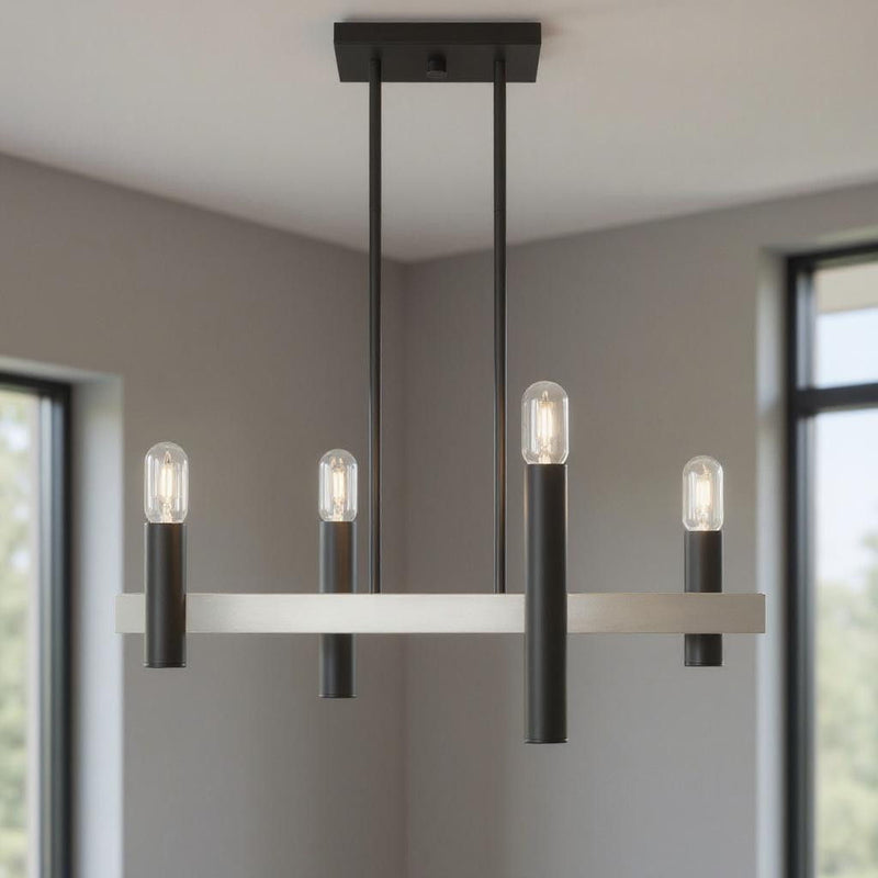 24'' Four Light Dimmable Chandelier With Shades - Nickel