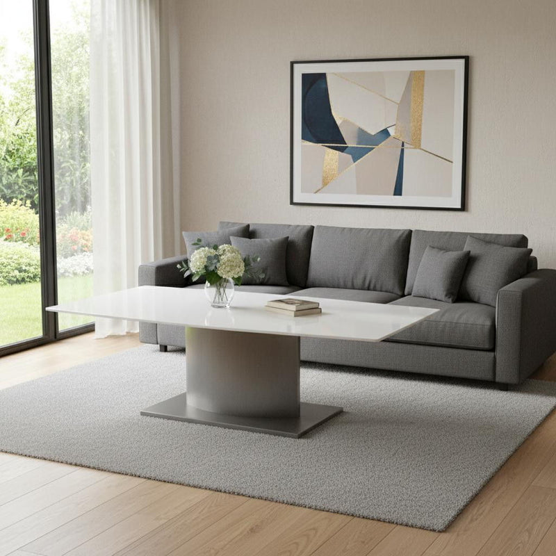 Genuine Marble Metal Coffee Table - White / Silver