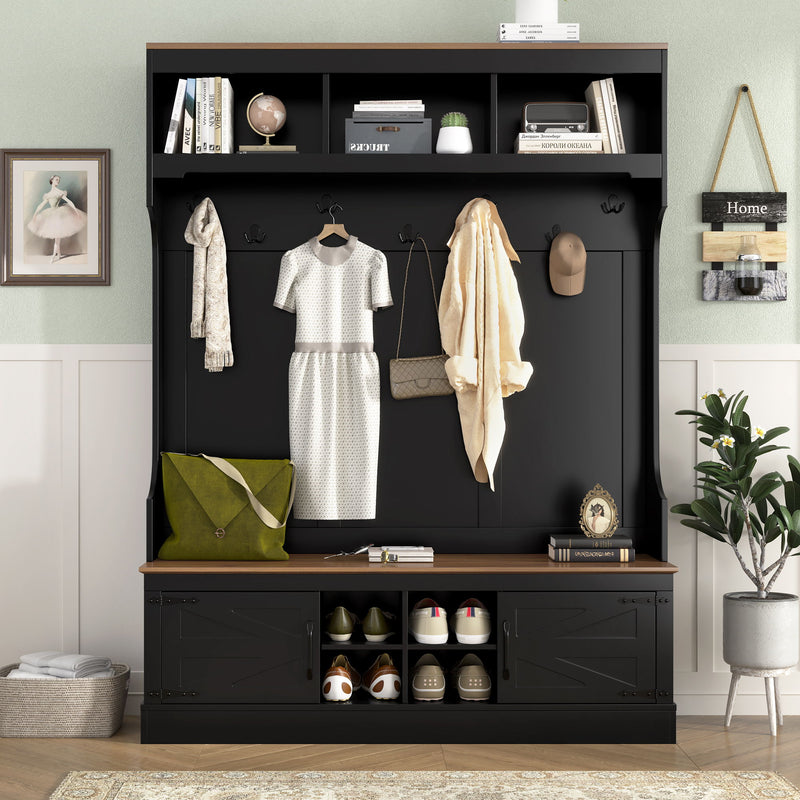Farmhouse Hall Tree With Bench And Shoe Storage