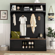 Load image into Gallery viewer, Farmhouse Hall Tree With Bench And Shoe Storage
