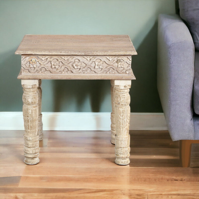 Distressed Solid Wood Square End Table - Natural