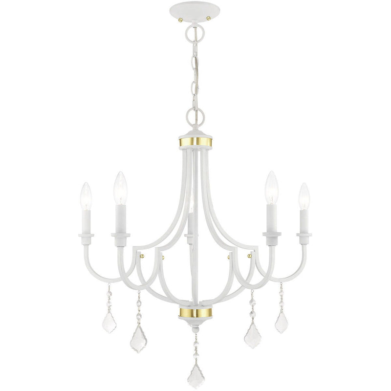27" Five Light Dimmable Chandelier With Shades - White
