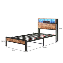 Load image into Gallery viewer, Modern Twin Size Metal Platform Bed Frame With Storage Headboard And Charging Station - Brown
