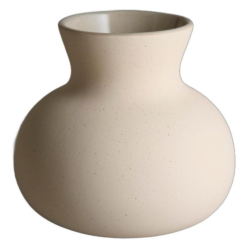 Ceramic Round Table Vase With Sculptural Details - Cream