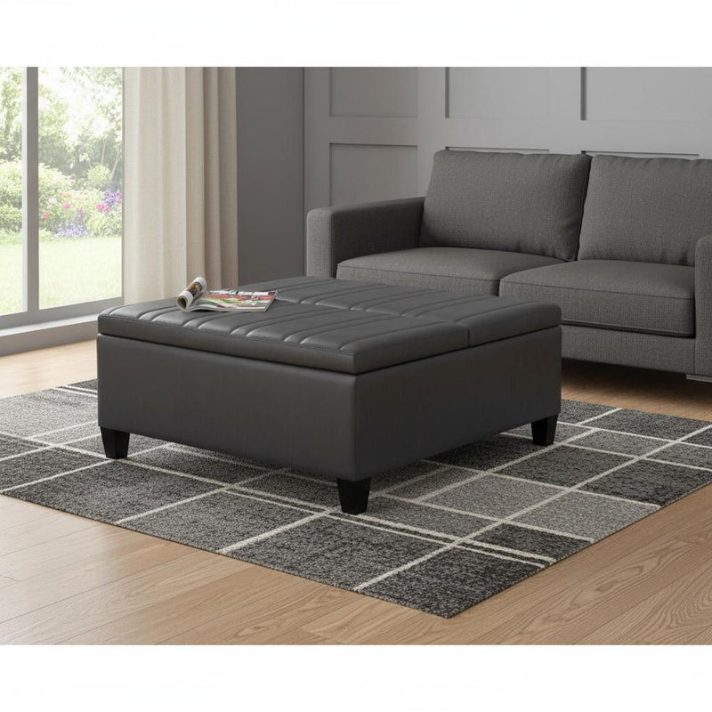 36" Leather Cocktail Ottoman With Storage - Gray / Espresso