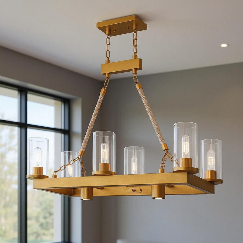 30" Eight Light Dimmable Chandelier With Shades - Gold