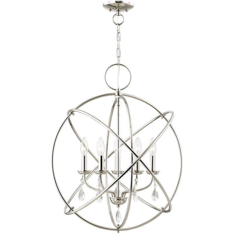 27" Five-Light Dimmable Chandelier With Shades - Nickel
