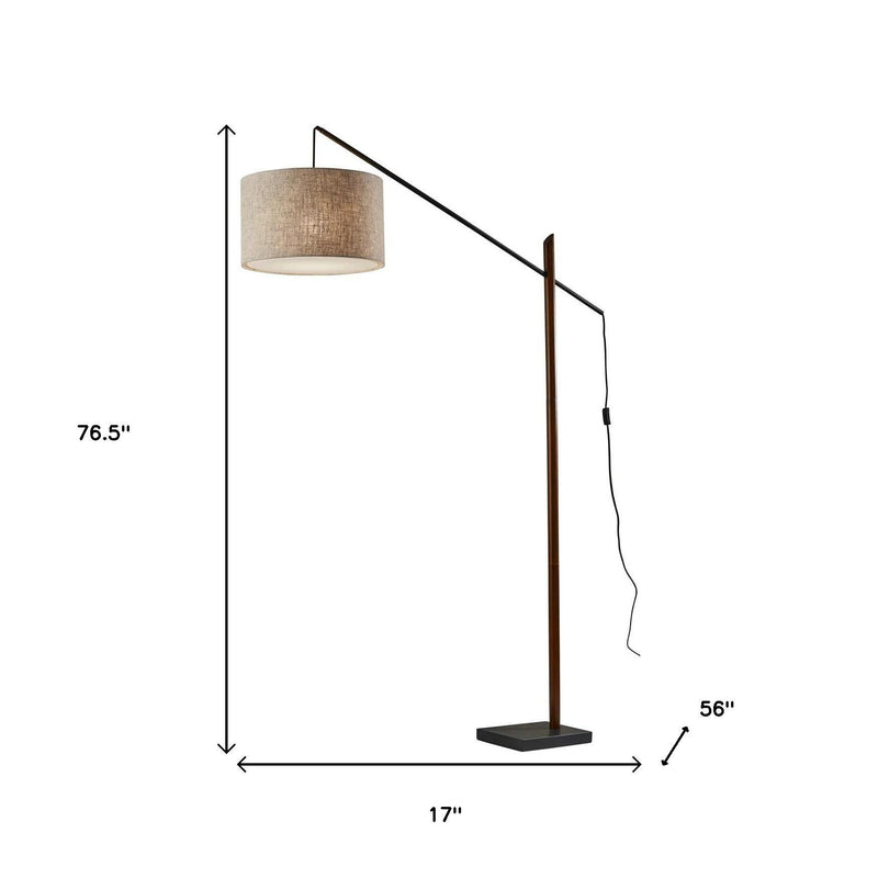 Swing Arm Floor Lamp With Beige Solid Color Drum Shade - Black / Beige