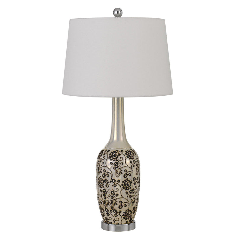 Metal Two Light Bedside Table Lamps With White Globe Shade (Set of 2) - Silver