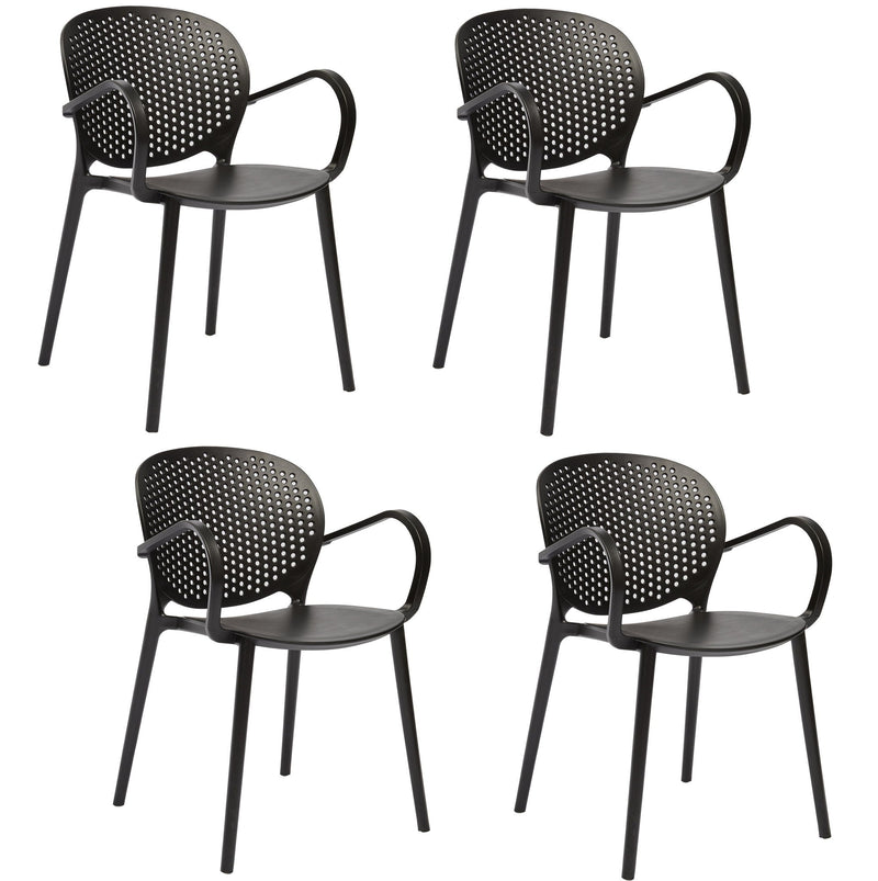 Heavy Duty Plastic Partially Open Back Dining Arm Chairs (Set of 4) - Gray