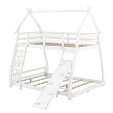 Load image into Gallery viewer, Twin over Queen House Bunk Bed with Climbing Nets and Climbing Ramp, White
