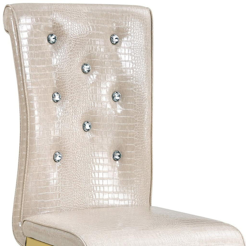 Faux Leather Metal Dining Side Chairs (Set of 4) - Beige / Gold