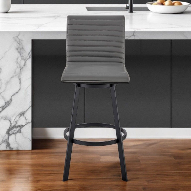 21" x 17" x 39" Faux Leather And Iron Swivel Counter Height Bar Chair - Gray And Black
