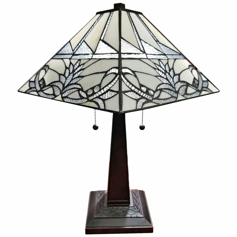 Metal Two Light Candlestick Table Lamp With White Empire Shade - Dark Brown