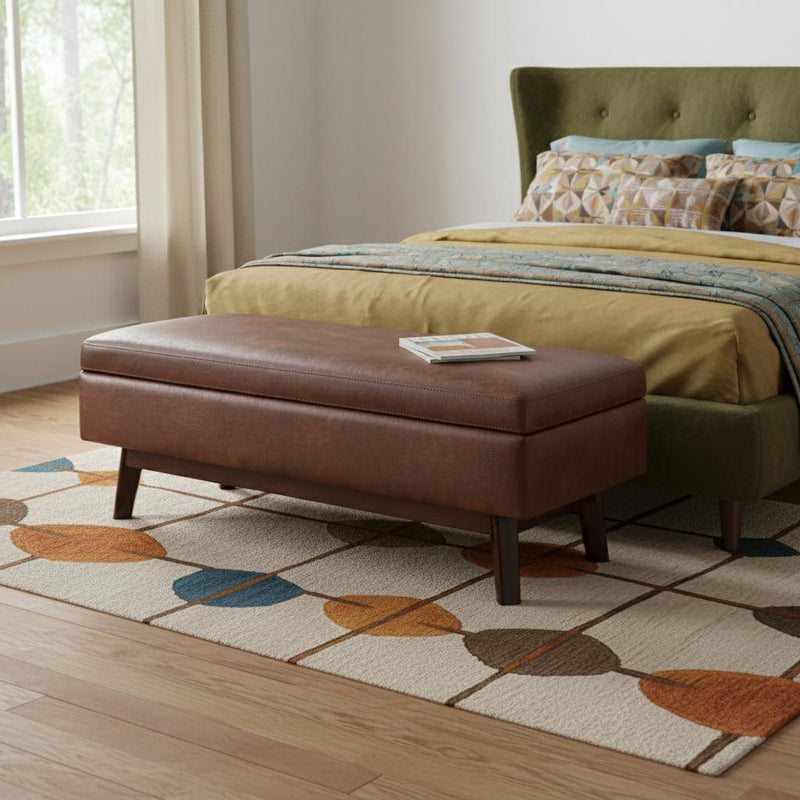 48" Leather Cocktail Ottoman With Storage - Brown