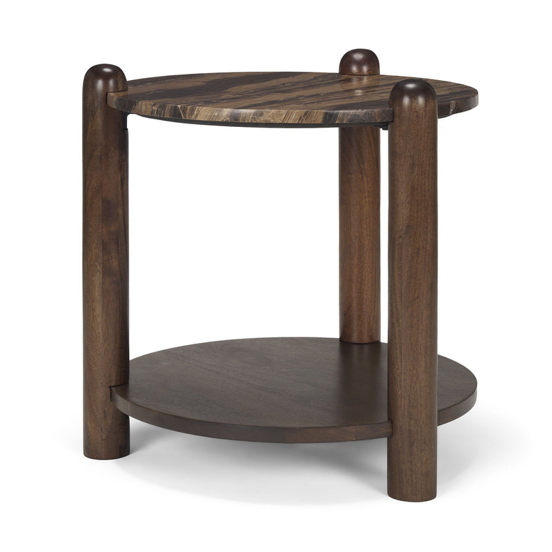 Marble Solid Wood End Table With Shelf - Brown