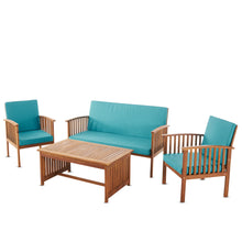 Load image into Gallery viewer, Outdoor Acacia Wood Sofa Set with Water Resistant Cushions, 4-Pcs Set, Brown Patina / Teal
