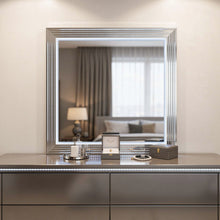 Load image into Gallery viewer, Wood Square Lighted Dresser Mount Framed Mirror - White
