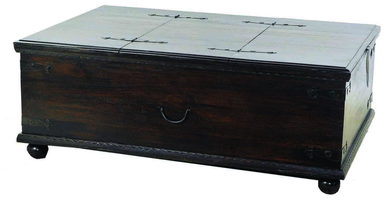 Solid Wood Distressed Lift Top Trunk Coffee Table - Dark Brown
