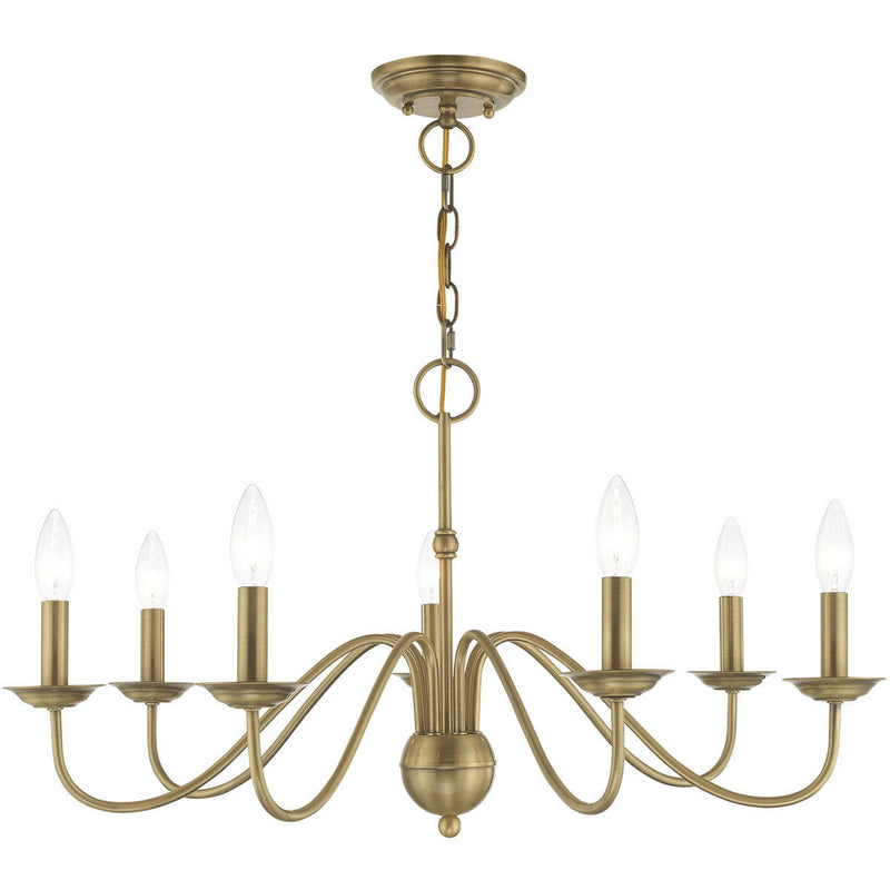 16" Seven Light Dimmable Chandelier With Shades - Antiqued Brass