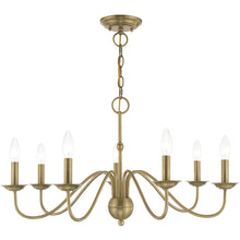 Load image into Gallery viewer, 16" Seven Light Dimmable Chandelier With Shades - Antiqued Brass

