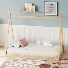 Load image into Gallery viewer, Wood Tent Bed For Kids, Montessori Style Low - Floor Bed, House-Shape Tent Bed Frame
