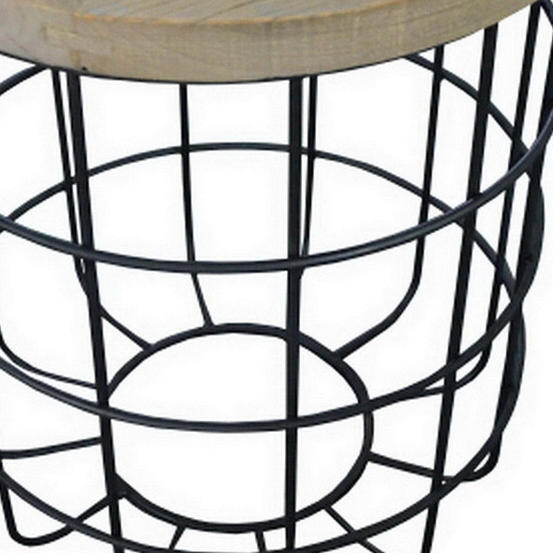 24" Solid Wood And Iron Round Frame End Table - Brown