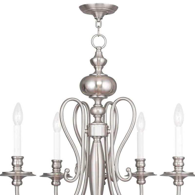 22'' Five Light Metal Dimmable Chandelier With Shades - Nickel / Pearl Silver
