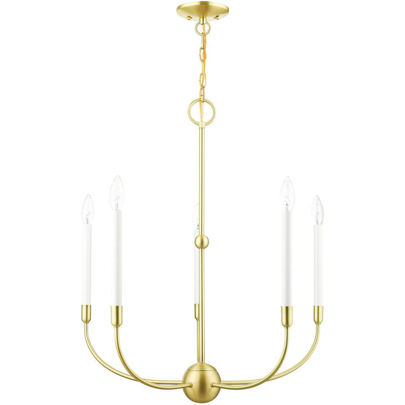 28" Five Light Dimmable Chandelier With Shades - Brass