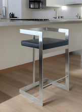 Load image into Gallery viewer, Faux Leather And Metal Low Back Counter Height Bar Chair - Black And Silver
