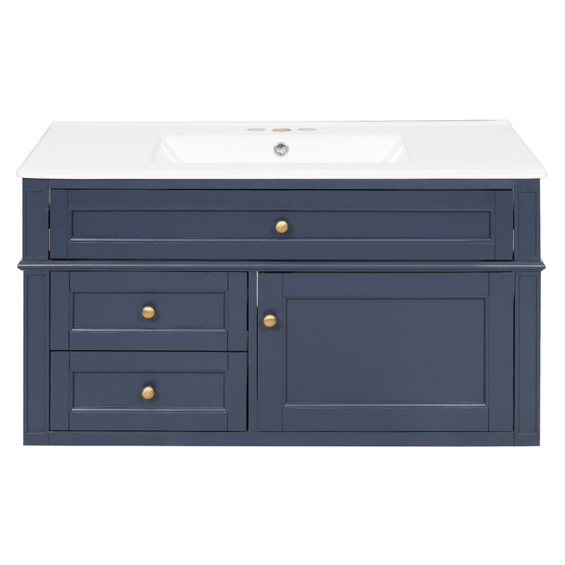 Modern Wall Mounted Floating Cabinet With Double Drawer And Sink
