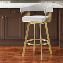 Load image into Gallery viewer, 26" Fabric And Stainless Steel Low Back Counter Height Swivel Bar Chair - Silver / Gold
