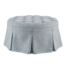 Load image into Gallery viewer, Skirted Tufted Round Ottoman With Button Top - Gray

