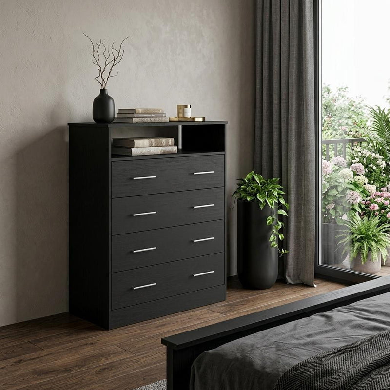 Wood Four Drawer Dresser - Black