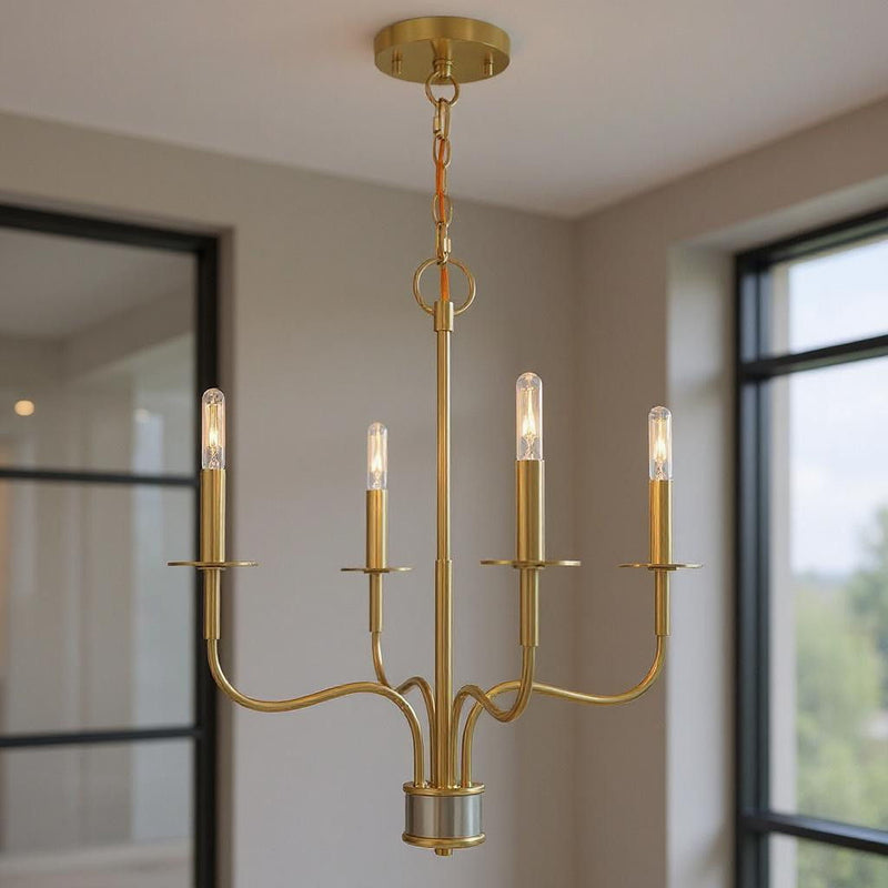22'' Four Light Dimmable Chandelier With Shades - Brass